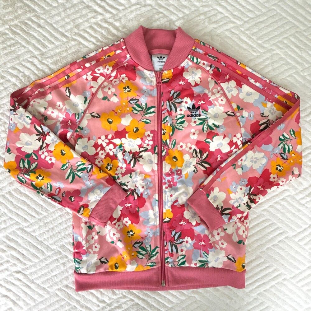 Adidas Originals HER Studio London Girls 9-10 Floral Track Jacket Pink Zip Coat